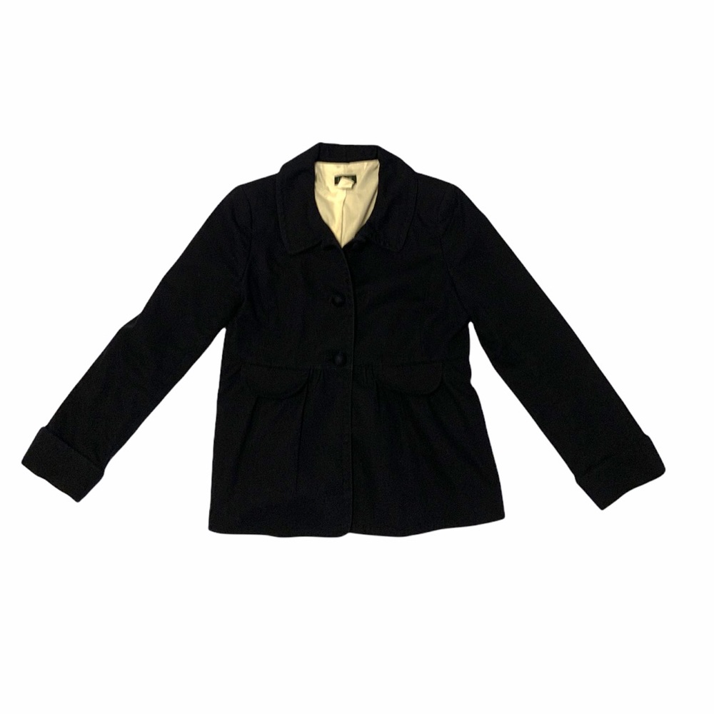 J.Crew Navy Blue Long Sleeve Button Down Pocket Pleated 100% Cotton Blazer-6 - Picture 2 of 9